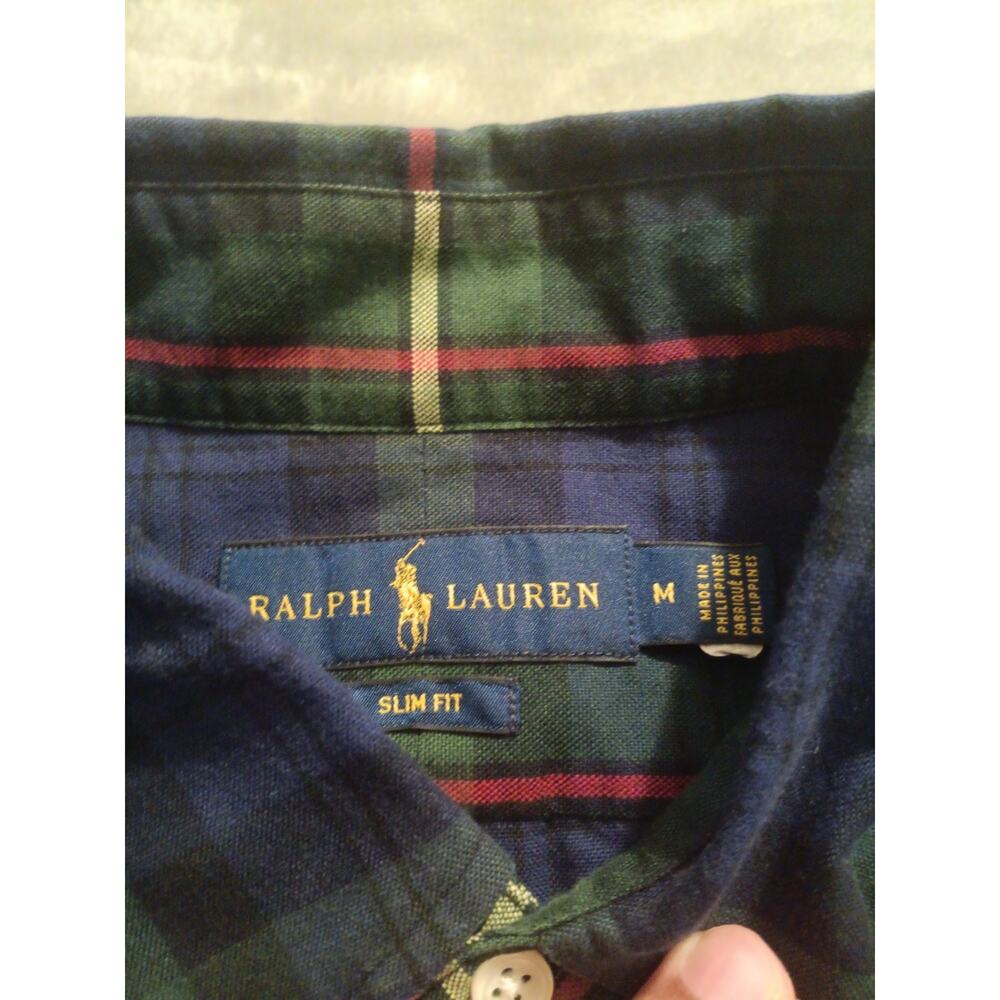 Polo Ralph Lauren Plaid Long Sleeve Button Down Slim Shirt Mens Medium Green - Picture 2 of 8